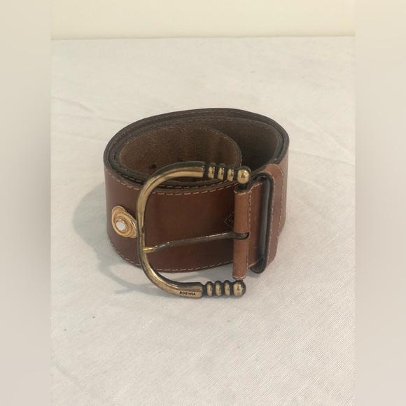 Vintage Brown Leather Wide Belt Gold Rhinestone by Robinia Size 80/Small - Picture 6 of 6
